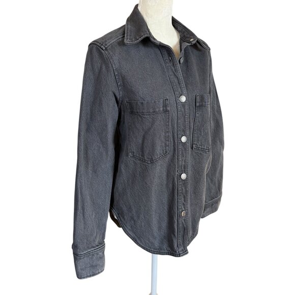 H&M faded black long sleeve collared button down jean jacket women's size XS - Picture 2 of 9